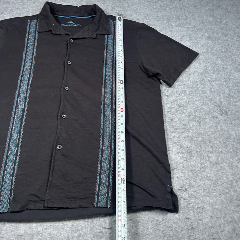 Tommy Bahama Shirt Mens Large Black Embroidered Pima Cotton Camp Guayabera - Picture 10 of 15